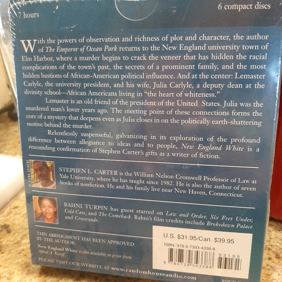 NIB "NEW ENGLAND WHITE" AUDIO BOOK BY STEPHEN L. CARTER - Picture 2 of 5